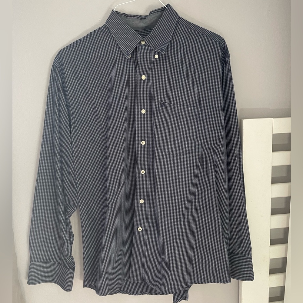 Izod Blue and White Checkered Dress Shirt